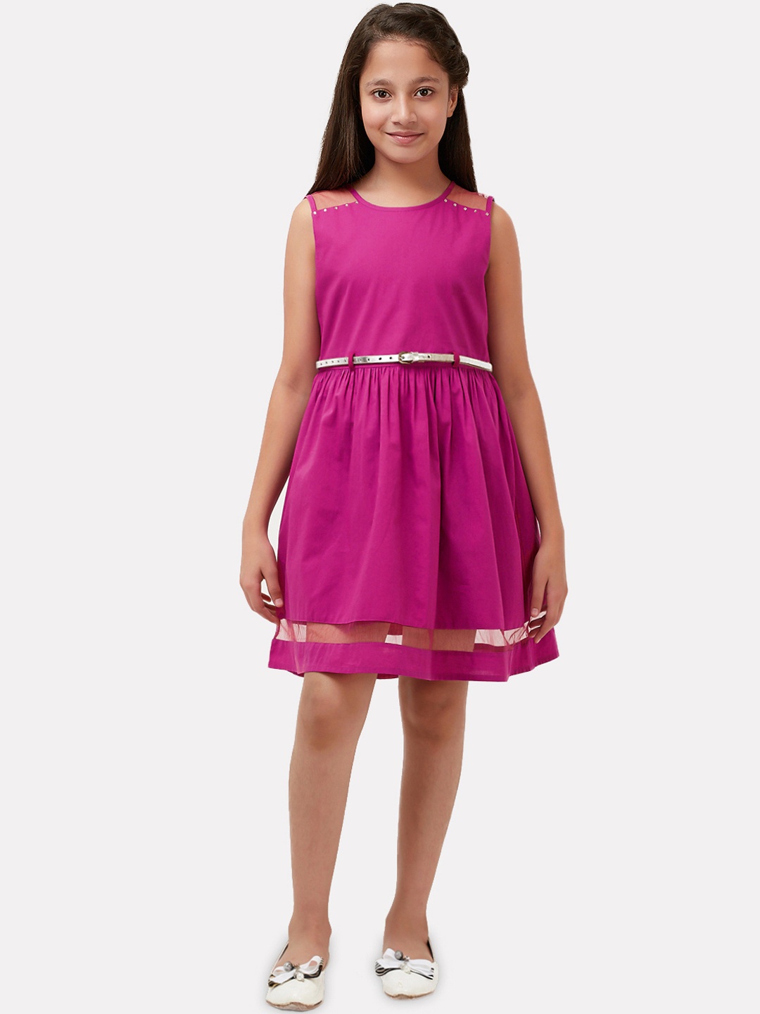 

CACA CINA Girls Magenta Solid A-Line Dress