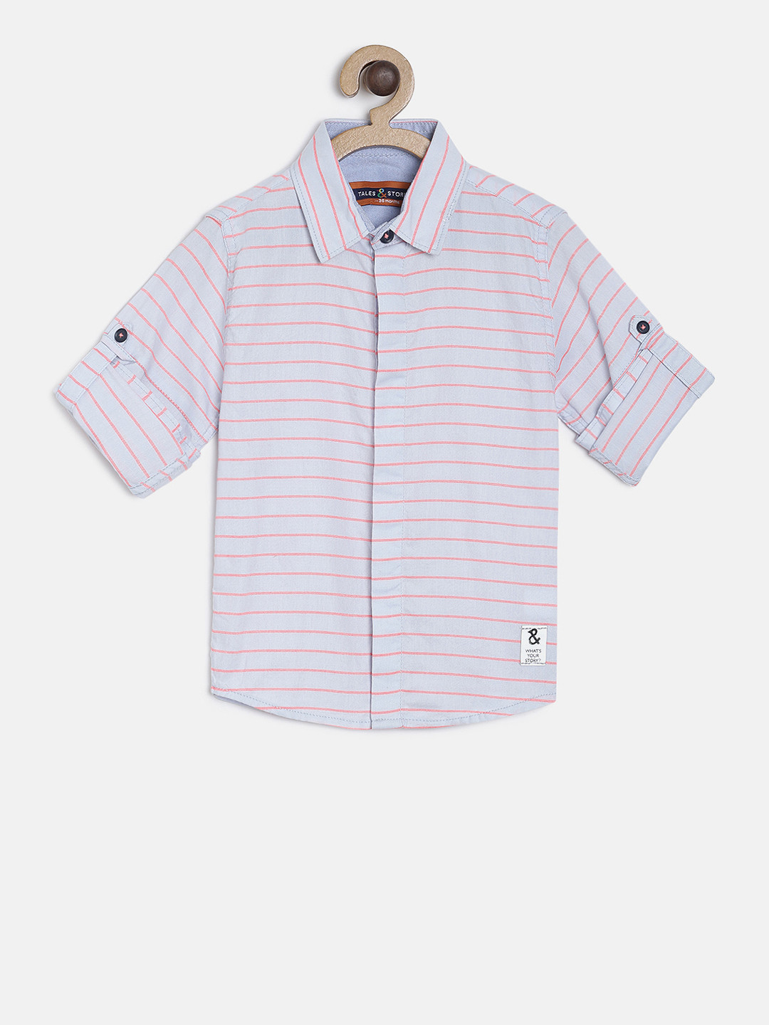 

TALES & STORIES Boys Blue & Red Regular Fit Striped Casual Shirt