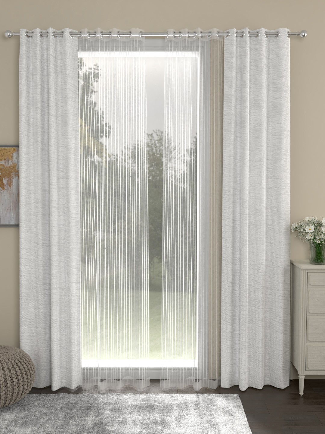 

ROSARA HOME Pack of 4 Mateo Striped Door Curtains, Off white