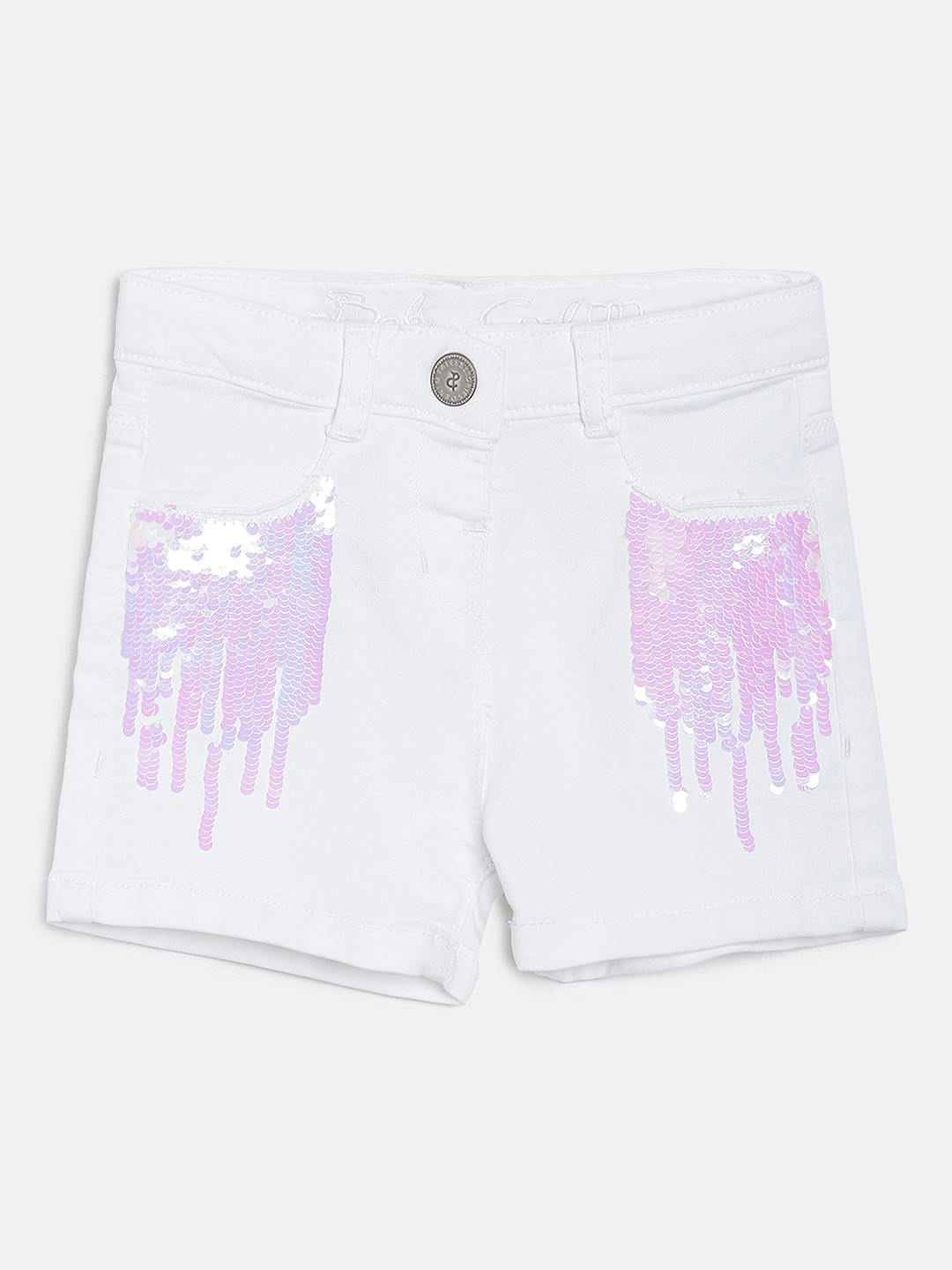 

TALES & STORIES Girls White Embellished Regular Fit Denim Shorts