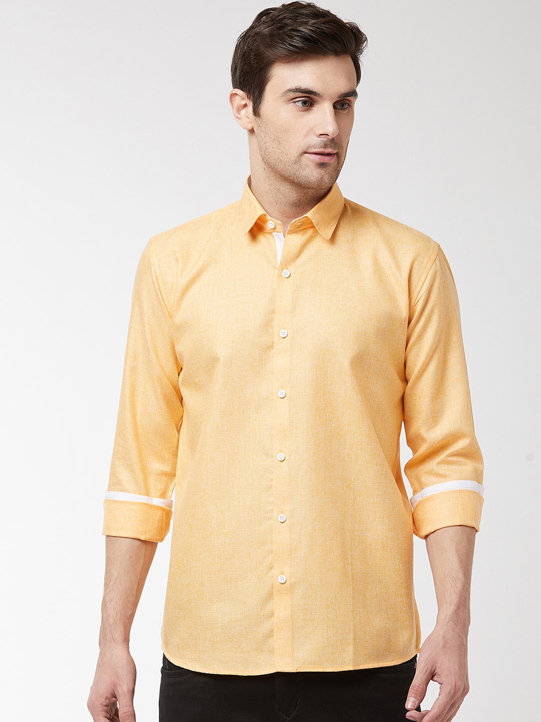 SOJANYA Men Yellow Classic Regular Fit Solid Casual Shirt