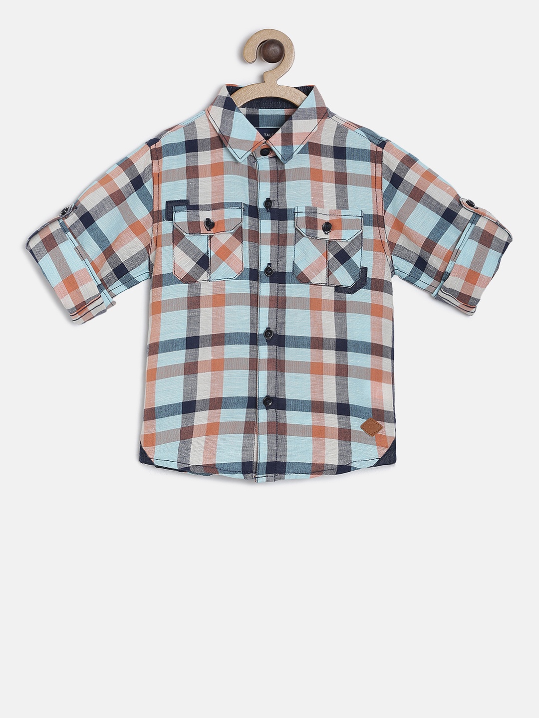 

TALES & STORIES Boys Orange & Blue Regular Fit Checked Casual Shirt