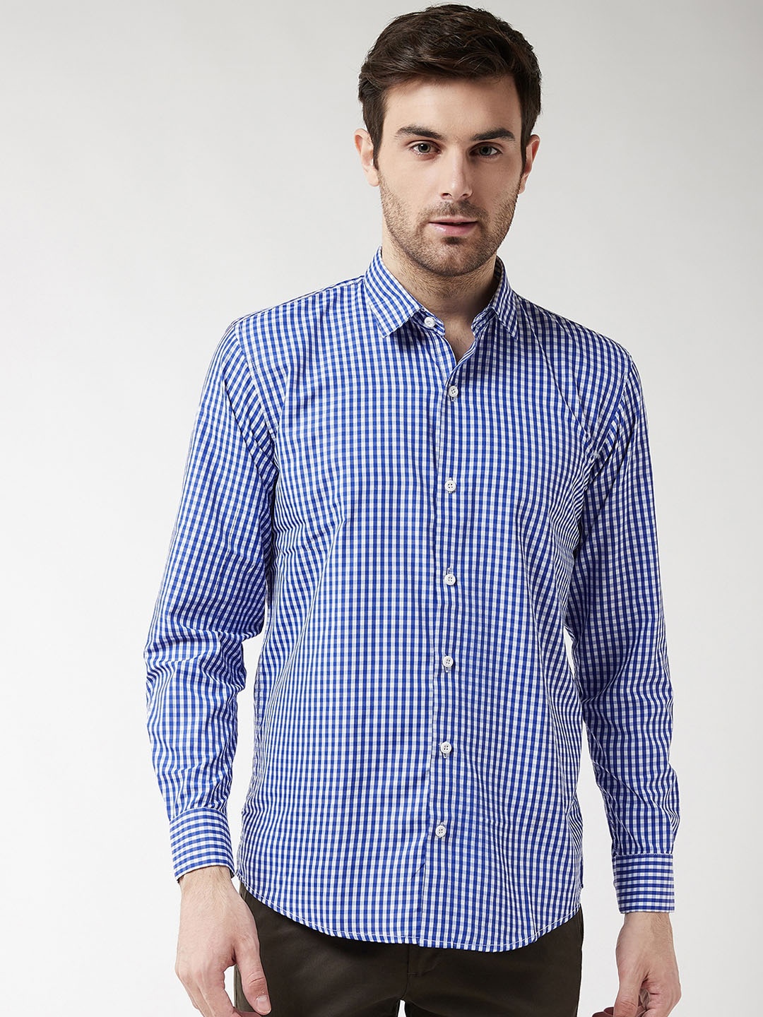 

SOJANYA Men Blue & White Regular Fit Checked Casual Shirt