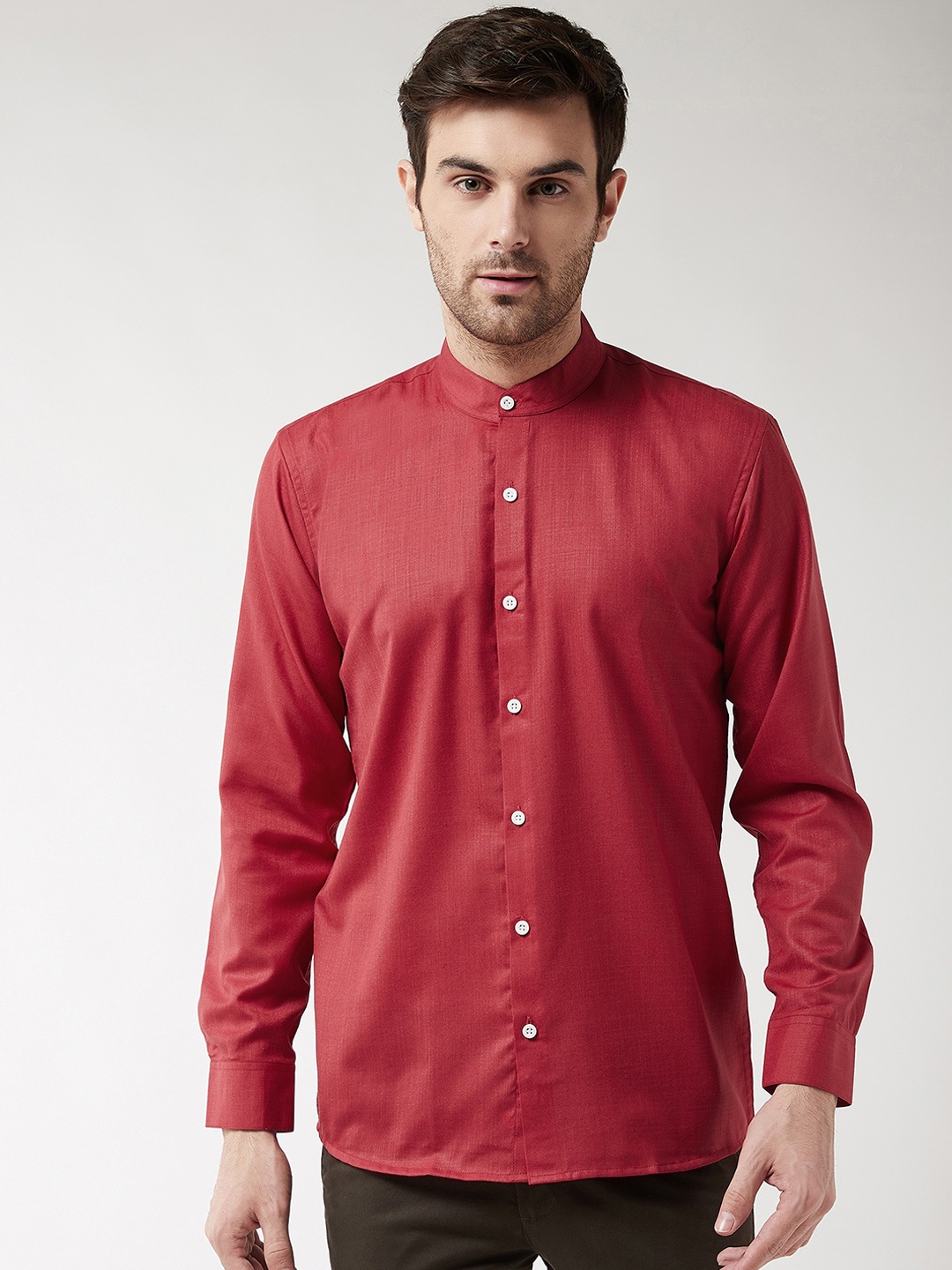 SOJANYA Men Red Classic Regular Fit Solid Casual Shirt