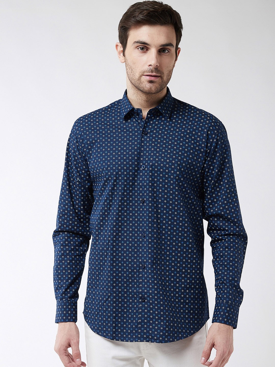 

SOJANYA Men Navy Blue Printed Regular Fit Casual Shirt