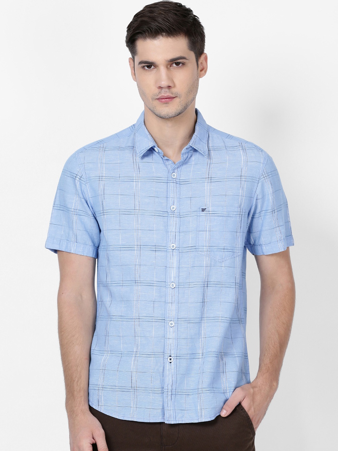 

t-base Men Blue Regular Fit Checked Casual Shirt