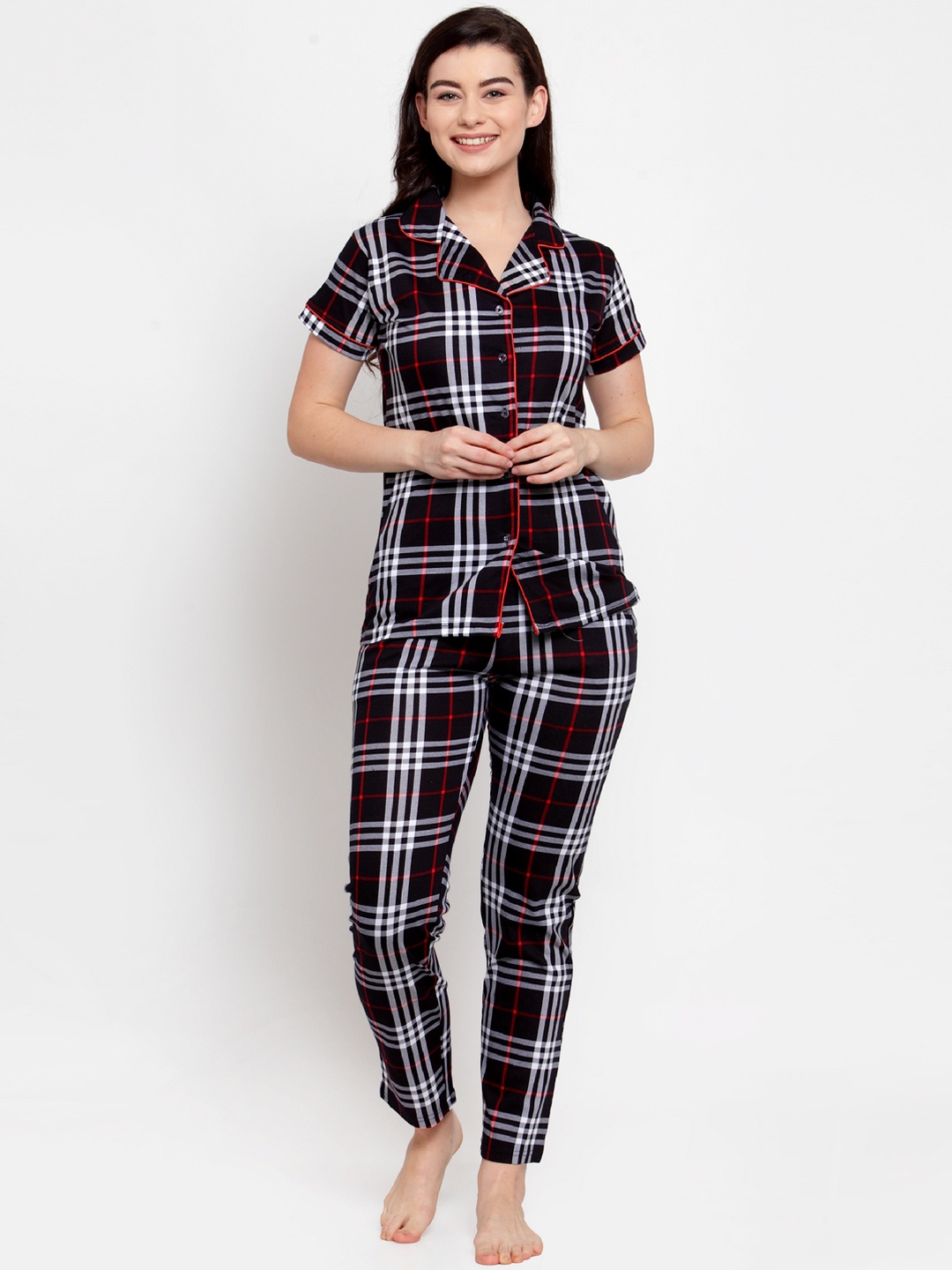 

Secret Wish Women Black & White Checked Night suit NS-E230-884-M