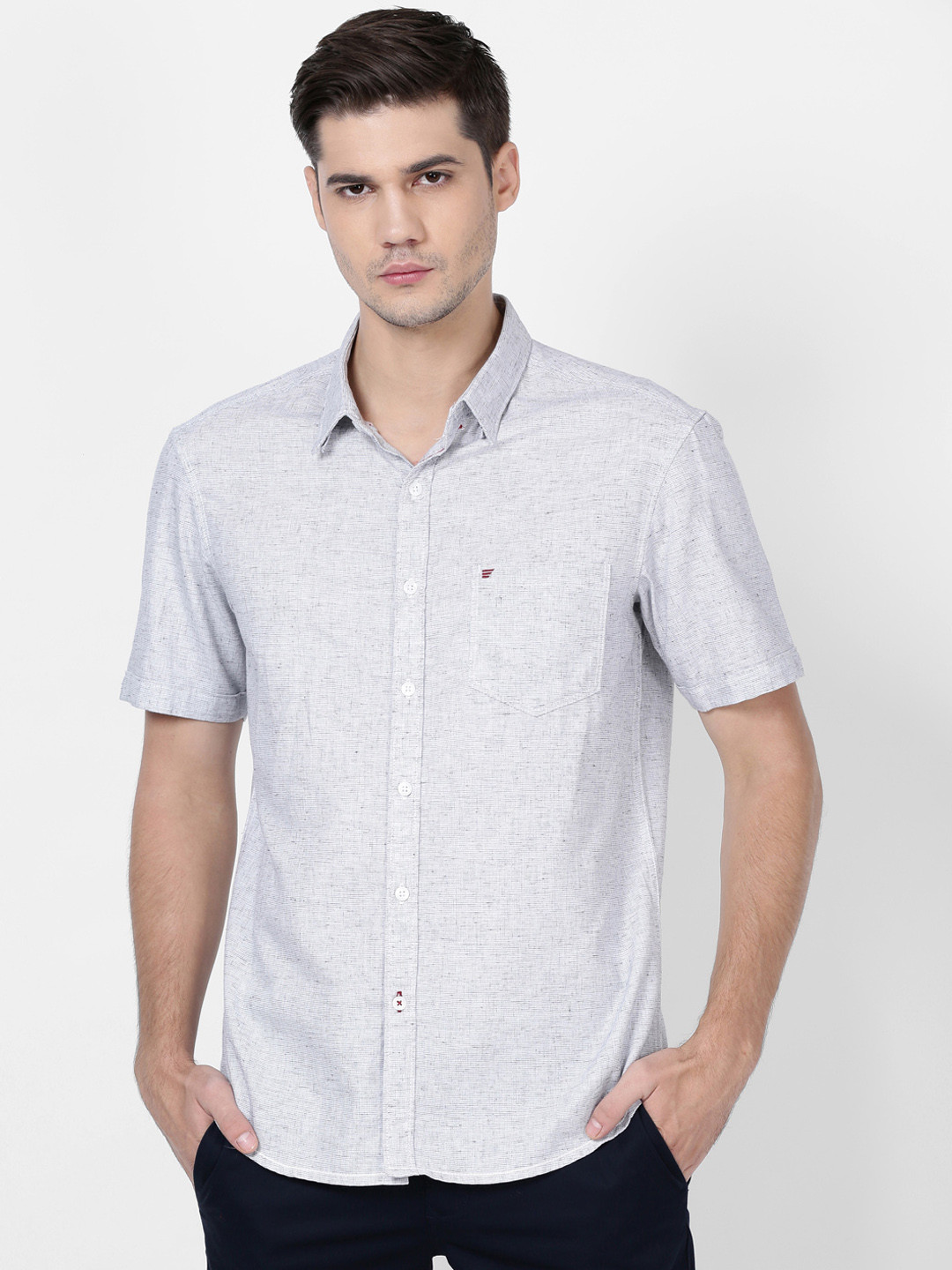 

t-base Men Grey Regular Fit Printed Casual Shirt