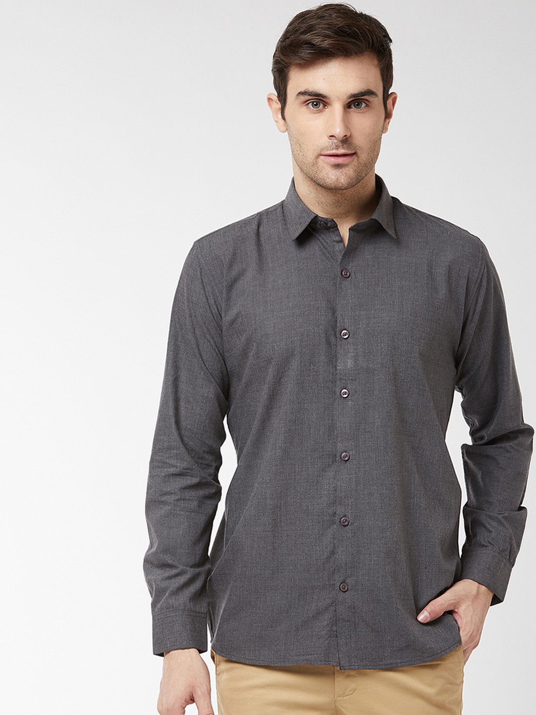 

SOJANYA Men Charcoal Grey Classic Regular Fit Self Design Casual Shirt