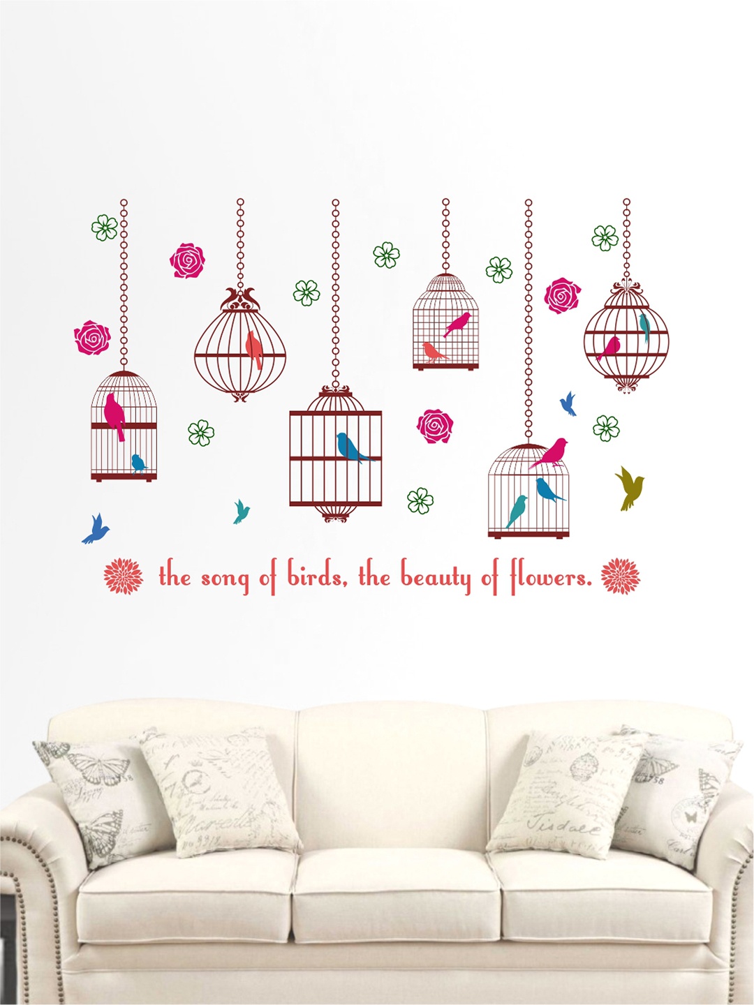 rawpockets Multicoloured Singing Birds Wall Stickers, Multi