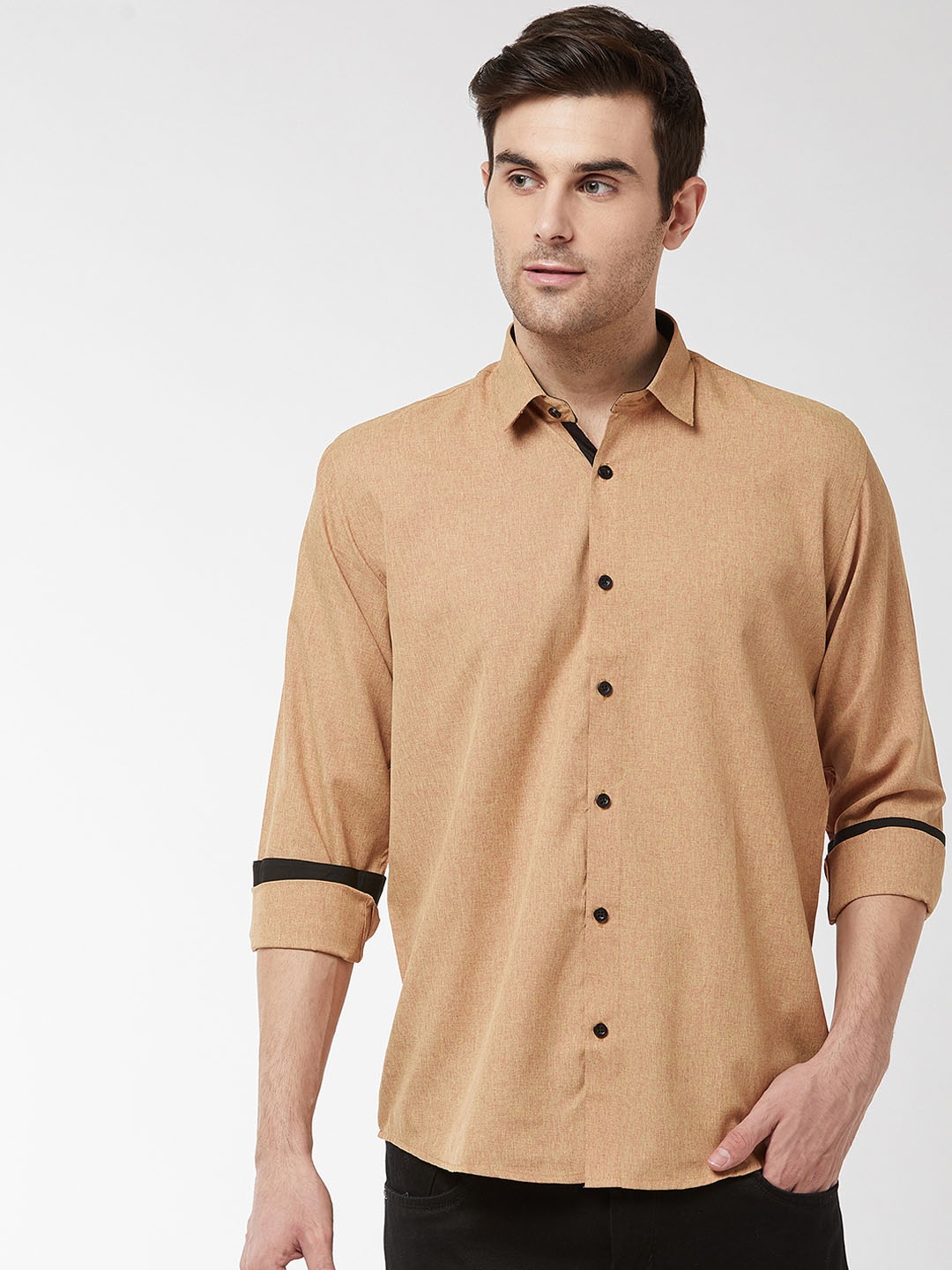 

SOJANYA Men Gold-Toned Classic Regular Fit Solid Casual Shirt