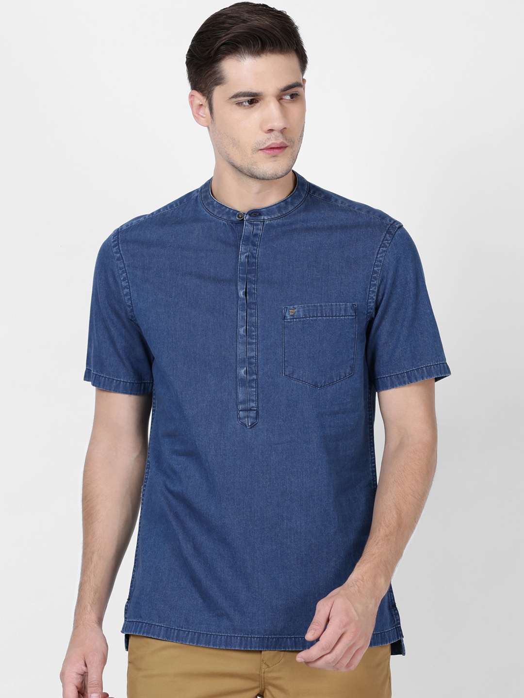 

t-base Men Blue Regular Fit Solid Casual Shirt