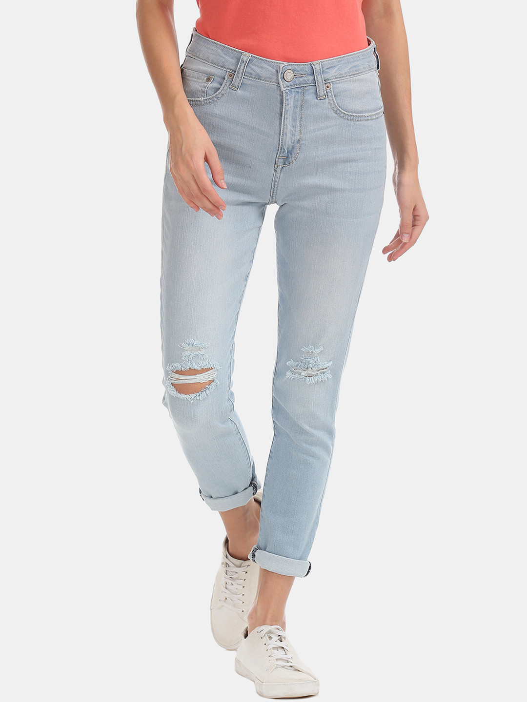 

Aeropostale Women Blue Slim Fit High-Rise Slash Knee Jeans