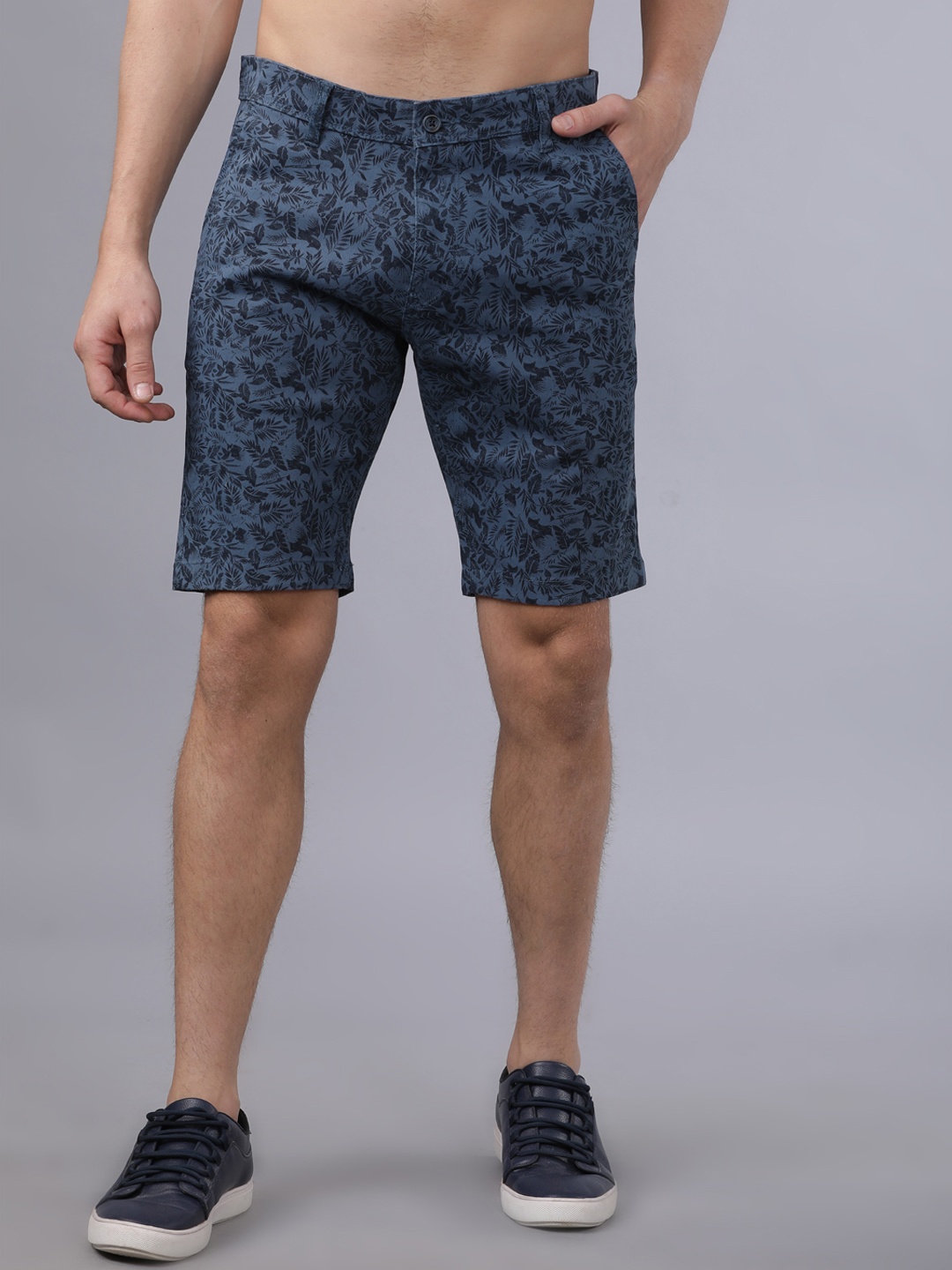 

HIGHLANDER Men Blue Printed Slim Fit Denim Shorts