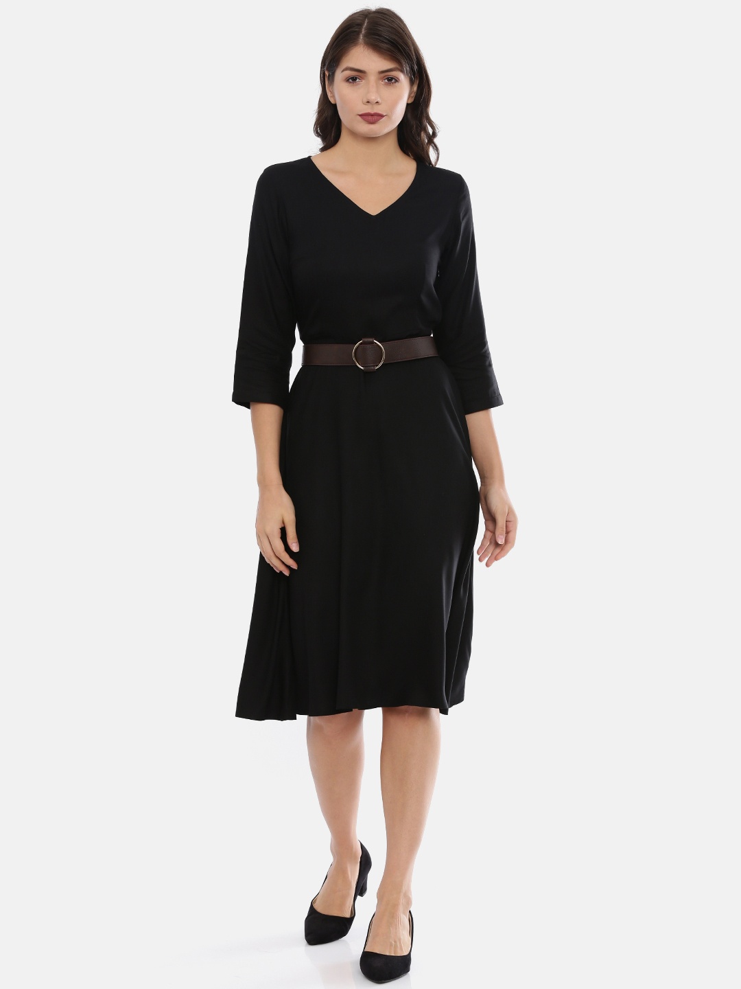 

IDK Women Black Solid Fit and Flare Dress