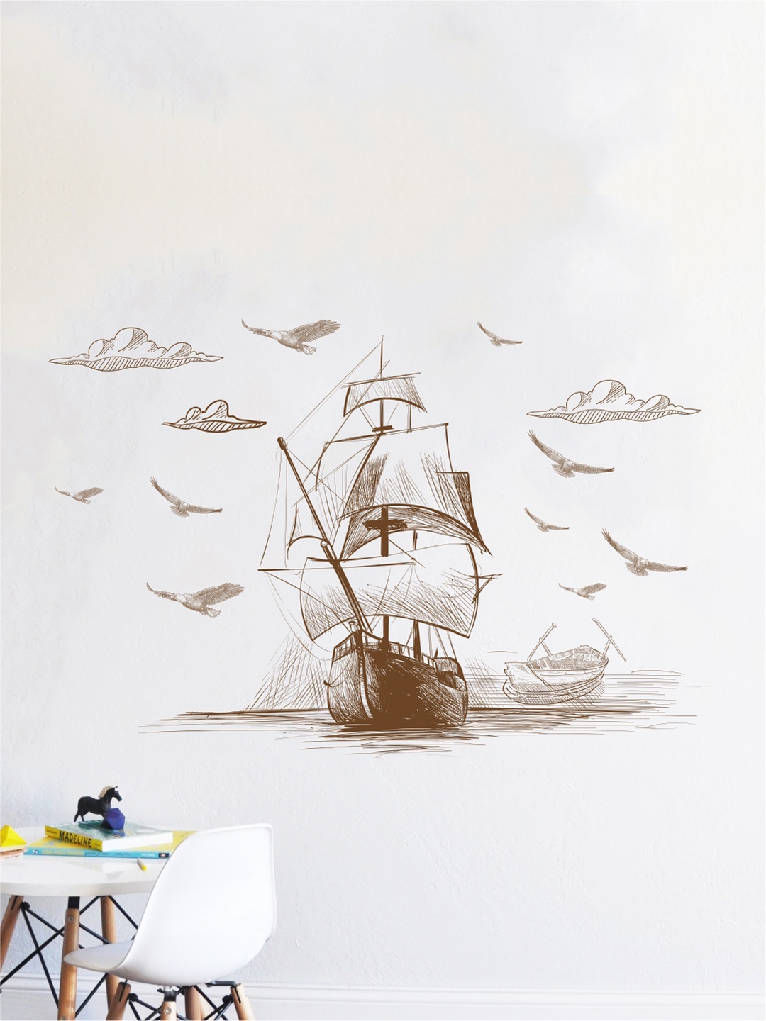 

rawpockets Multicolour Ship Pencil Art Wall Stickers, Multi