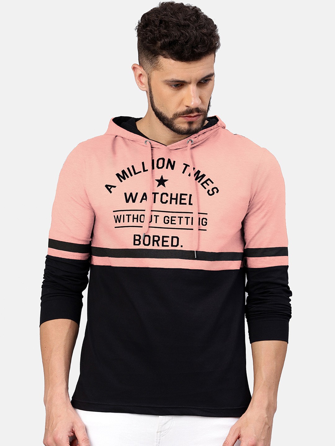 

Maniac Men Pink & Black Printed Hood T-shirt