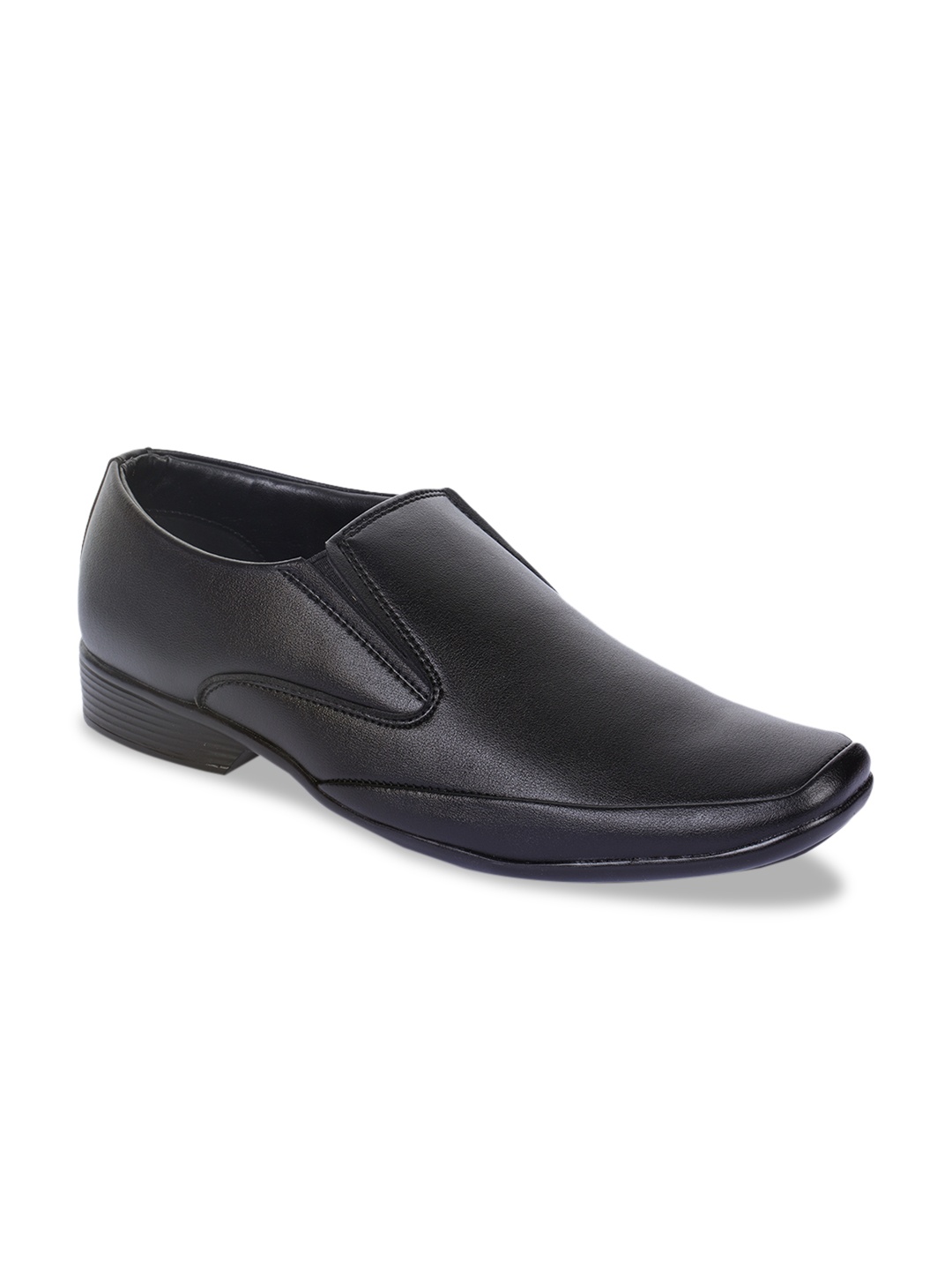 

Liberty Men Black Solid Leather Formal Slip-Ons