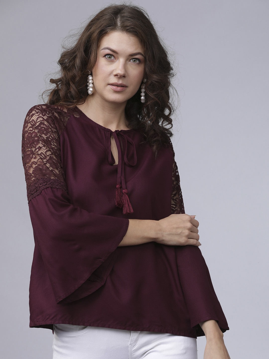 

Tokyo Talkies Women Maroon Self Design A-Line Top