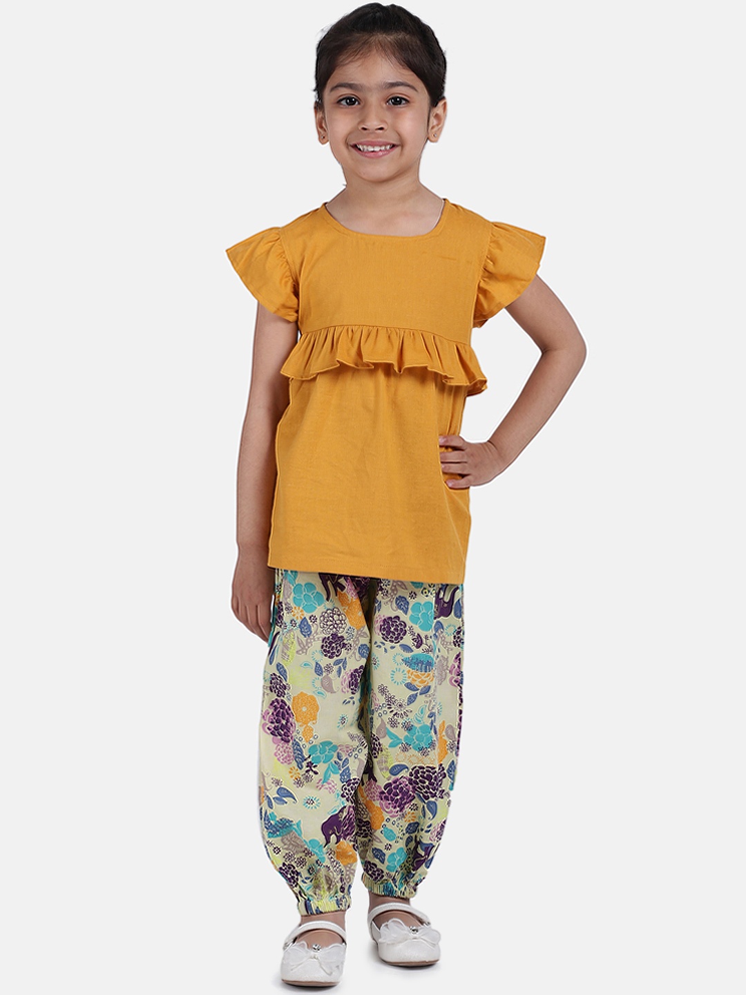 

BownBee Girls Multicoloured Solid Top with Patiala Pants, Multi