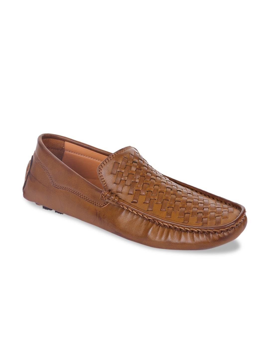 

Liberty Men Tan Brown Woven Design Leather Formal Driving Loafers