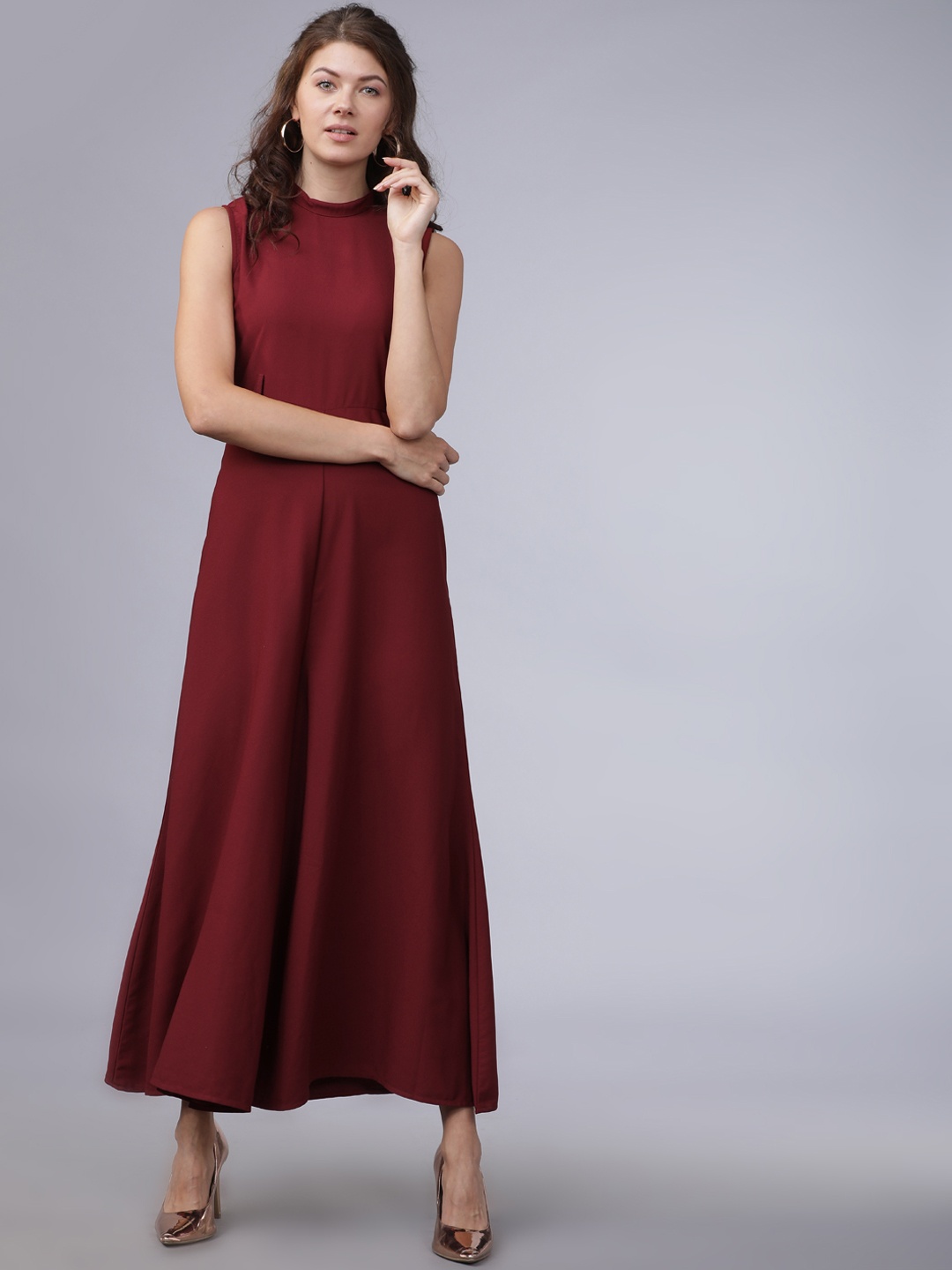 

CHIC BY TOKYO TALKIES Women Maroon Solid Basic Jumpsuit
