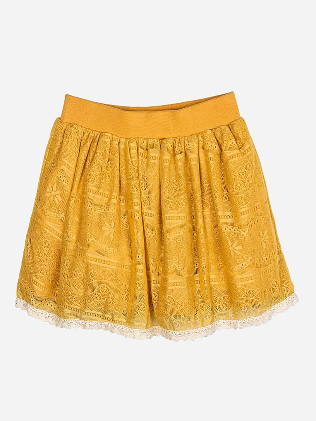 

Peppermint Girls Mustard Yellow Chiffon Self-Design Flared Mini Skirt