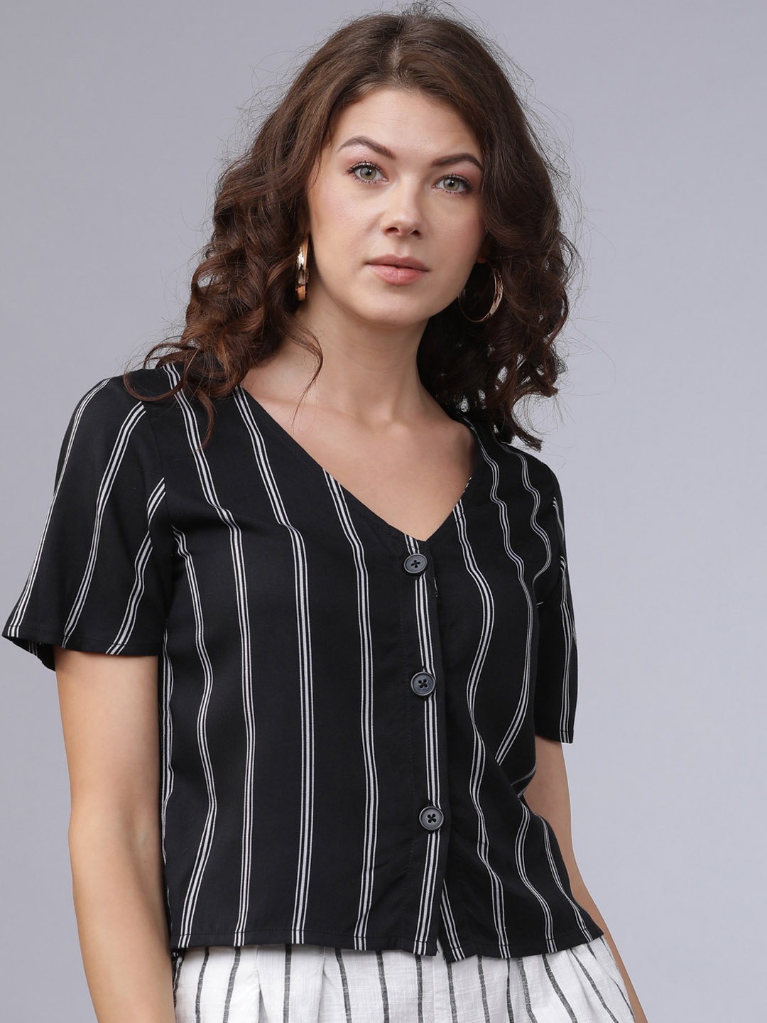 Tokyo Talkies Women Black & White Striped Top
