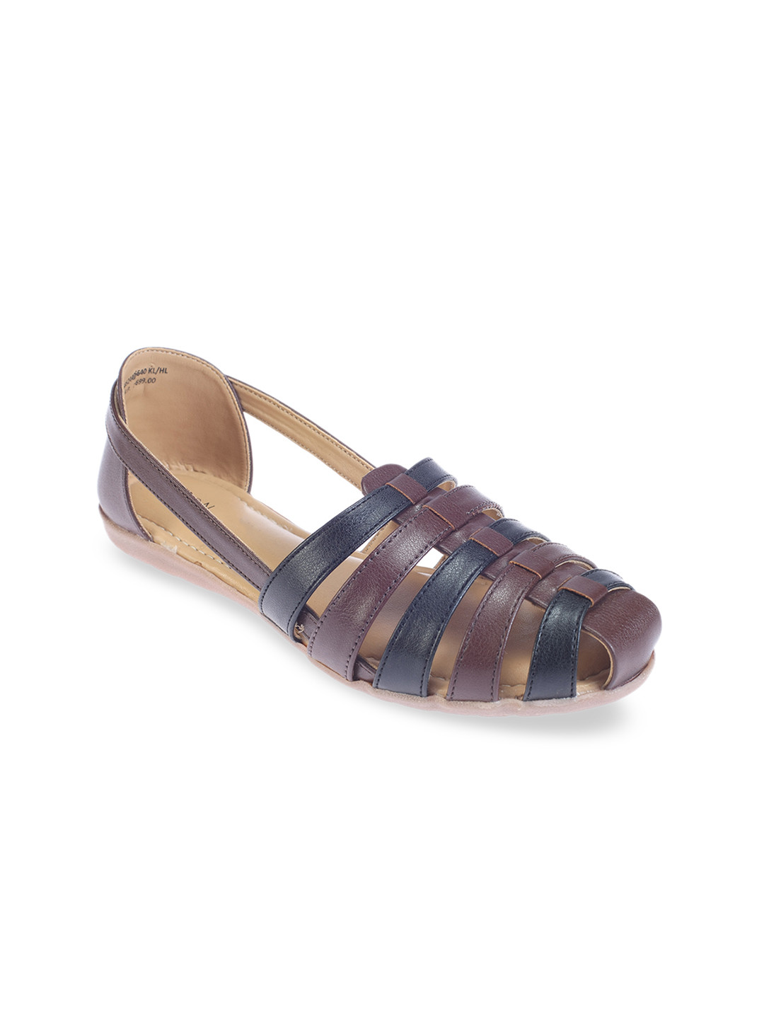 

Khadims Women Brown & Navy Colourblocked Open Toe Flats