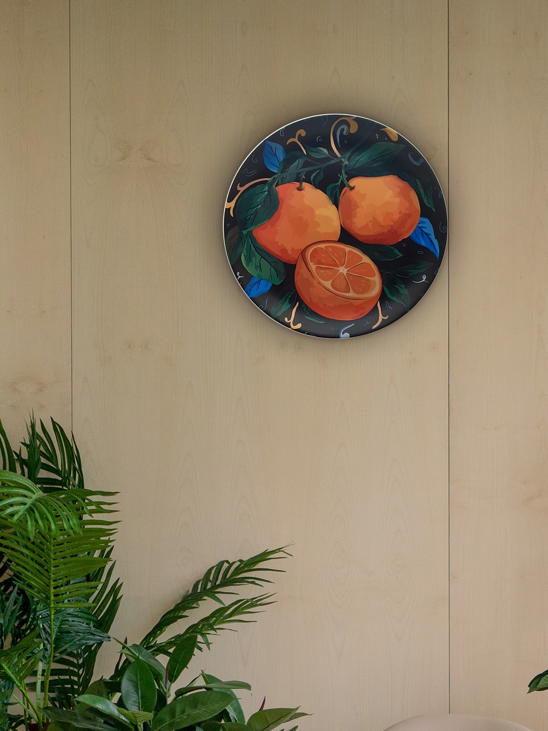 

KOLOROBIA Multicoloured Printed Oranges Inspired Decorative Wall Plate, Multi