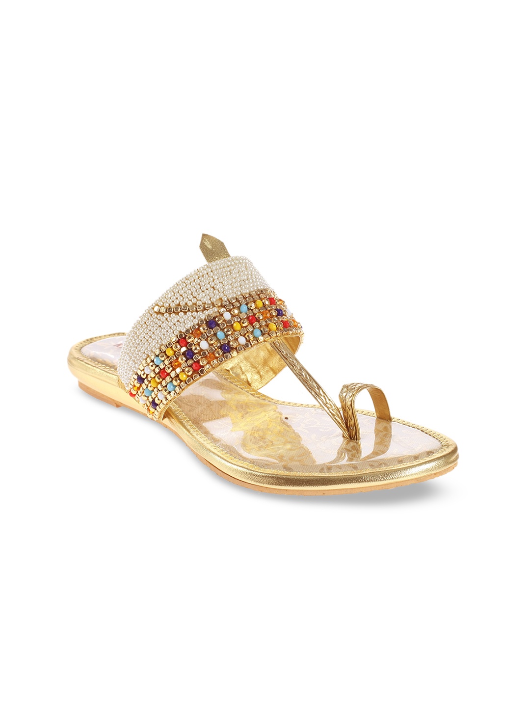 

Khadims Women Gold-Toned Embellished One Toe Flats