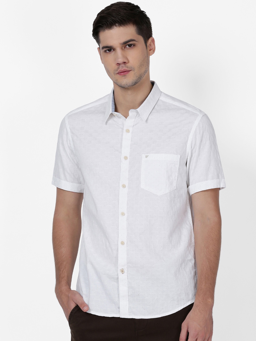 

t-base Men White Regular Fit Self-Design Casual Shirt