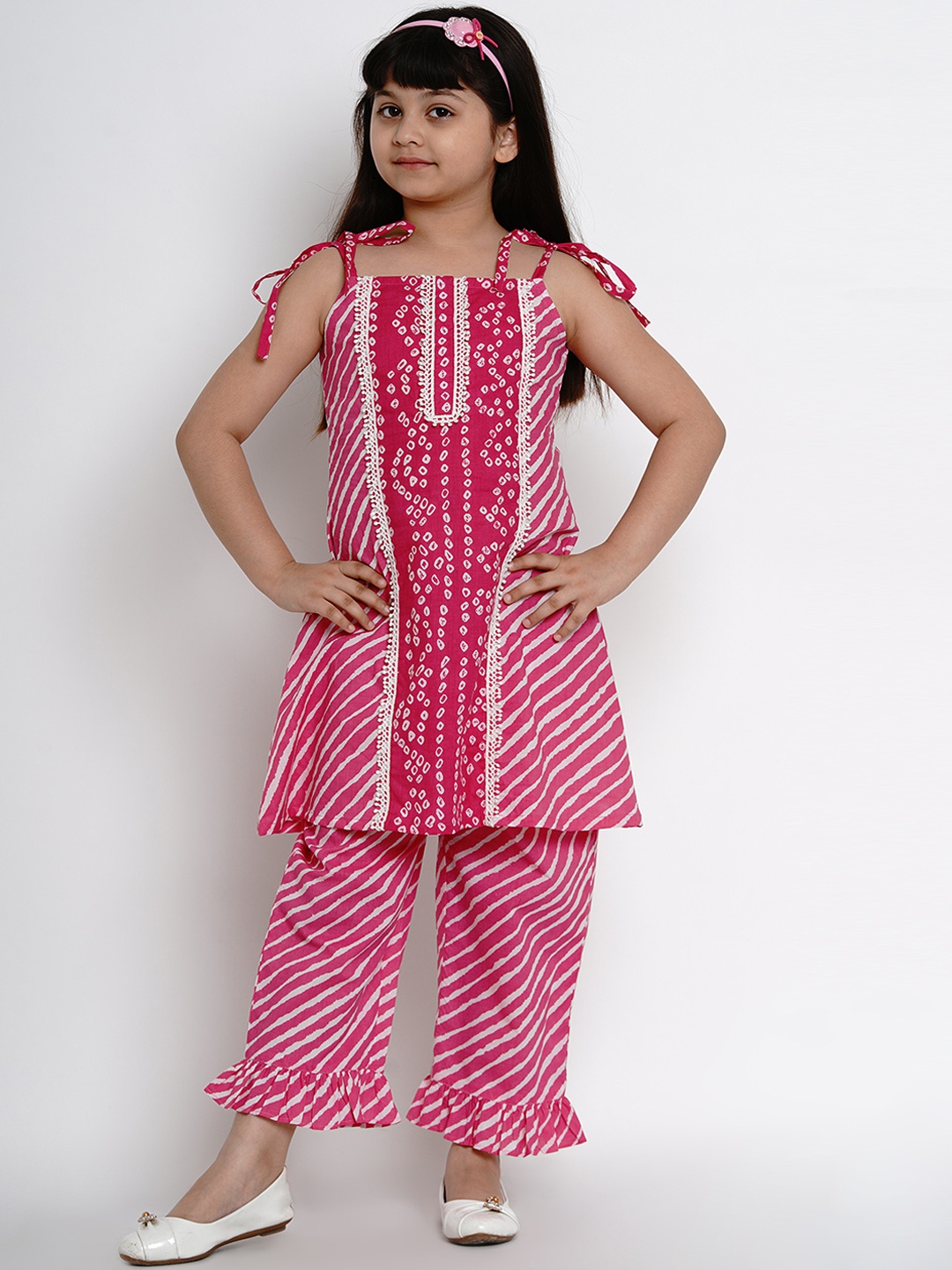 

Bitiya by Bhama Girls Pink Striped Kurta with Palazzos