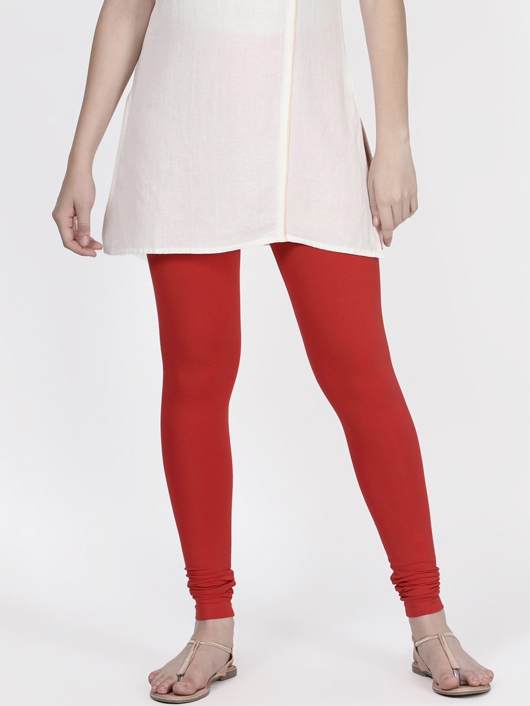 

TWIN BIRDS Women Red Solid Churidar-Length Leggings
