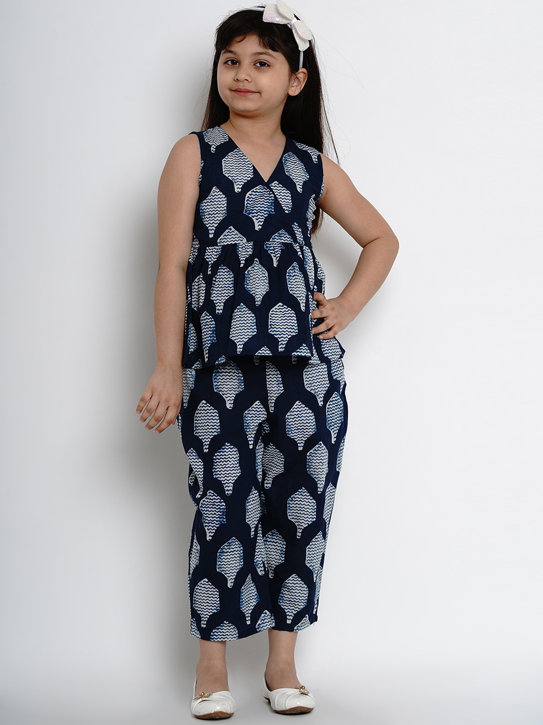 Bitiya by Bhama Girls Navy Blue Printed Kurta with Dhoti Pants