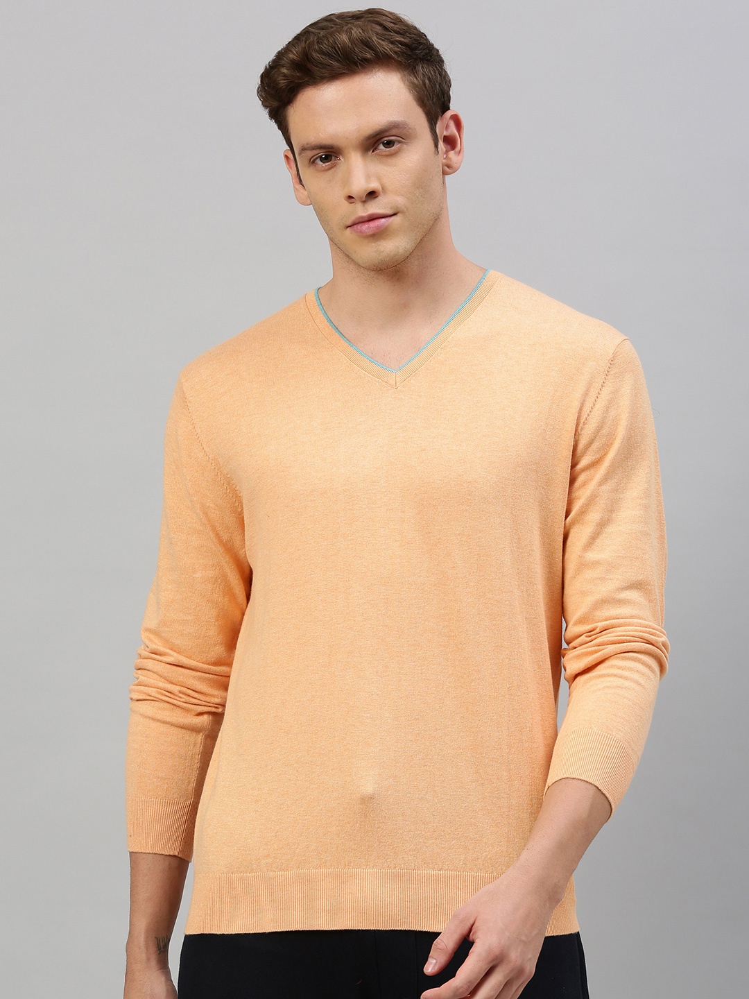 

RARE RABBIT Men Orange Solid Pullover Sweater