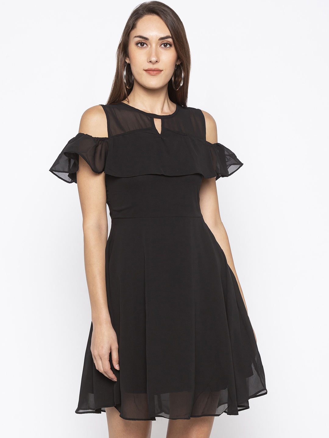

Globus Women Black Solid Fit and Flare Dress