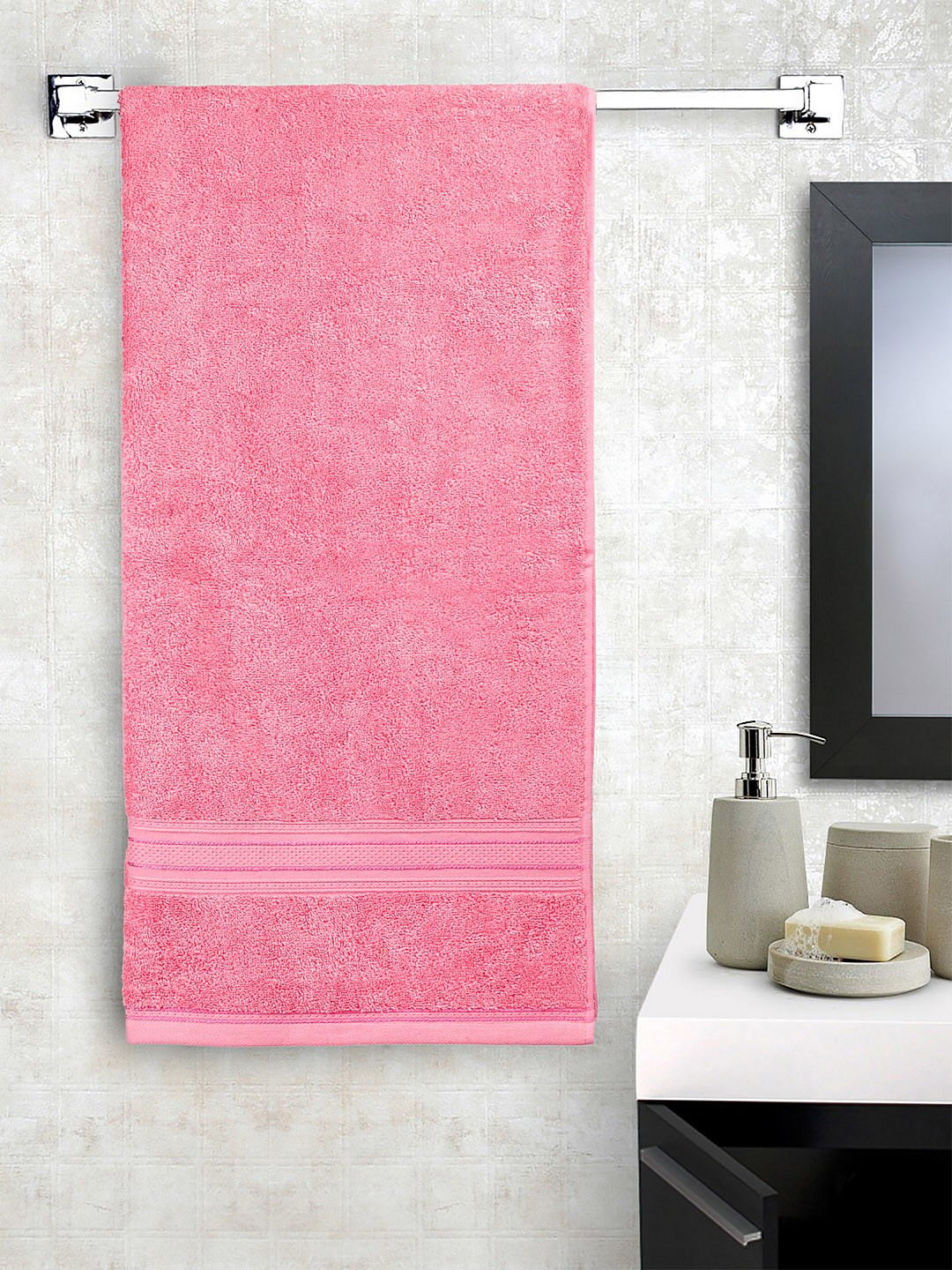 

MYTRIDENT Unisex Pink Solid Classic Plus Anti Microbial 525 GSM Bath Towel