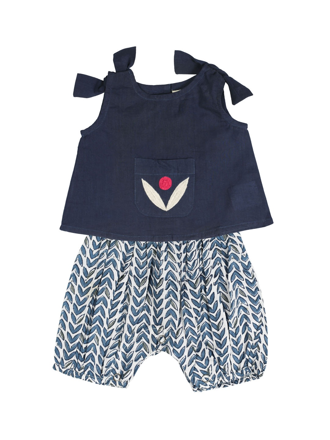 

My Little Lambs Girls Blue & White Solid Top with Shorts