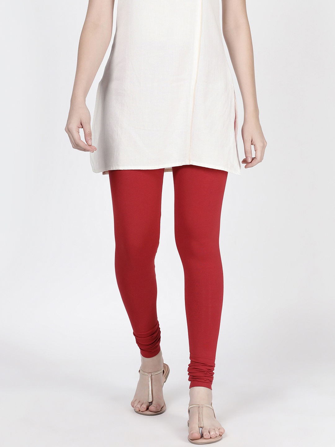 

TWIN BIRDS Women Red Solid Churidar-Length Leggings