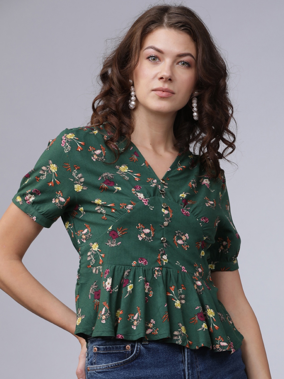 

Tokyo Talkies Women Green Floral Printed Top