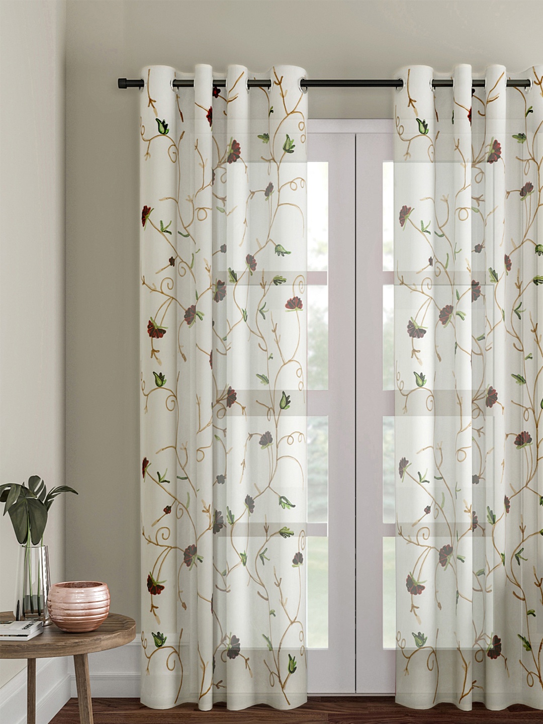 

Soumya Cream-Coloured & Brown Single Sheer Door Curtain