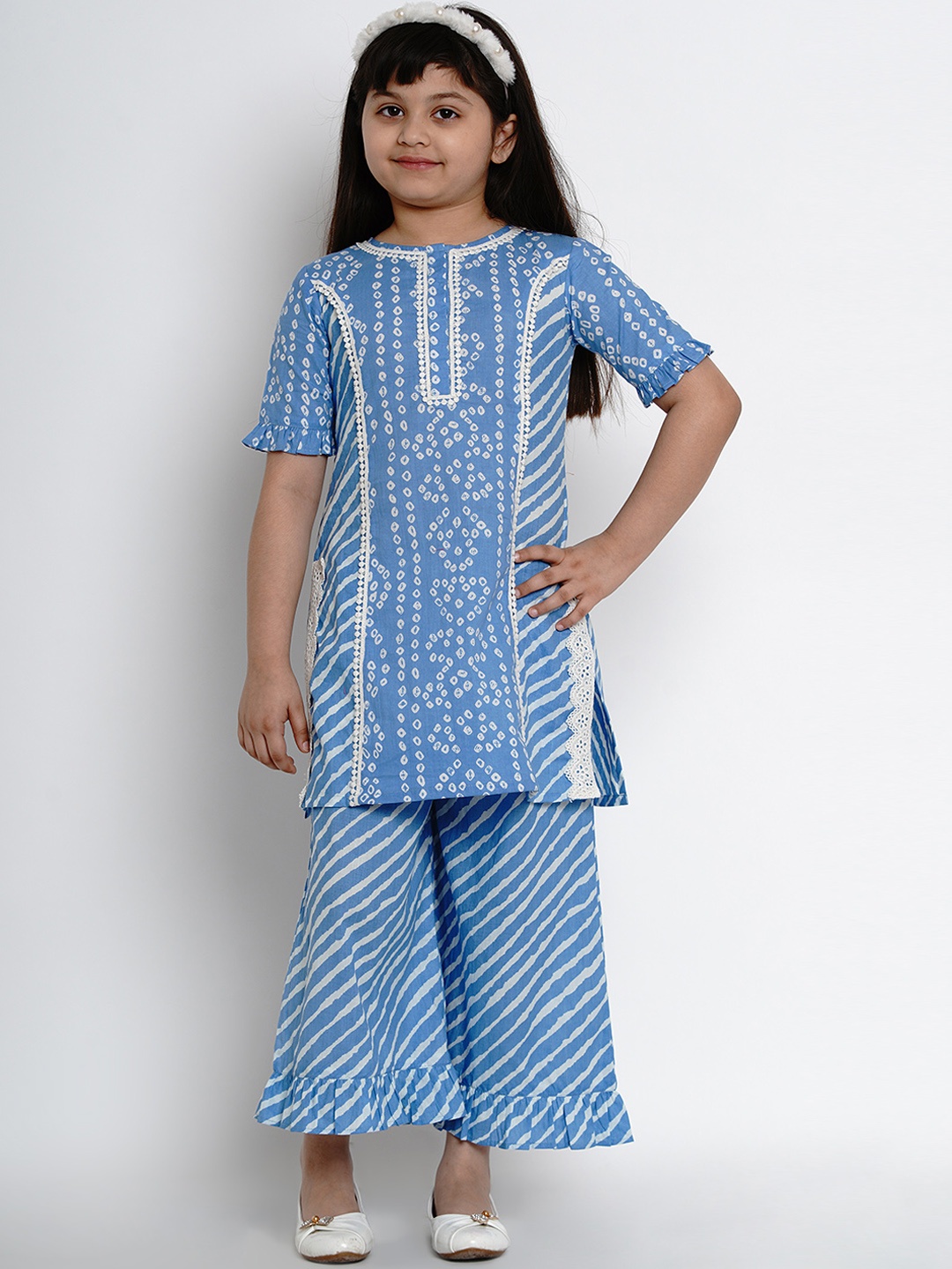

Bitiya by Bhama Girls Blue & White Striped Kurta with Palazzos