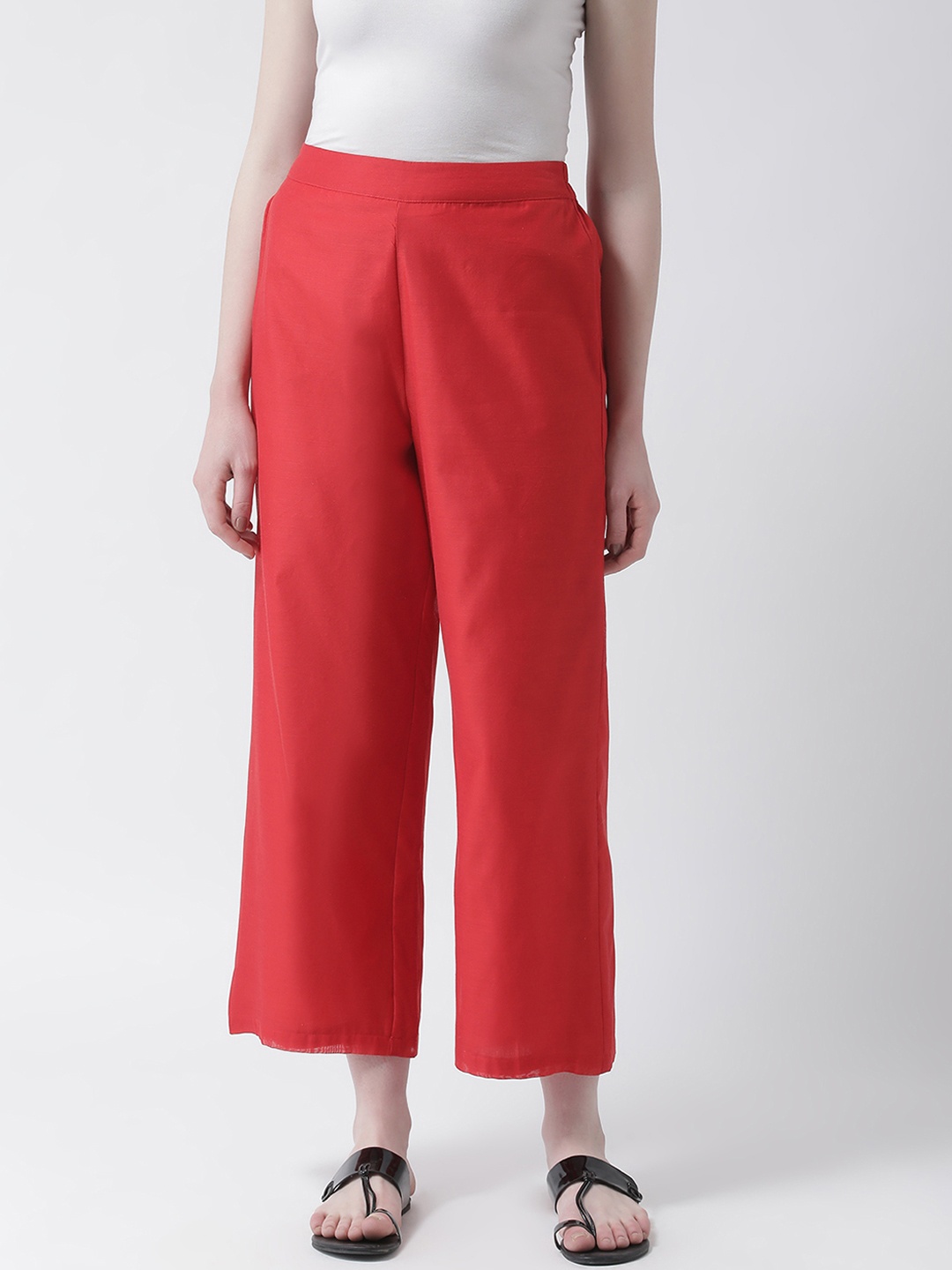 

Aayna Women Red Regular Fit Solid Parallel Trousers
