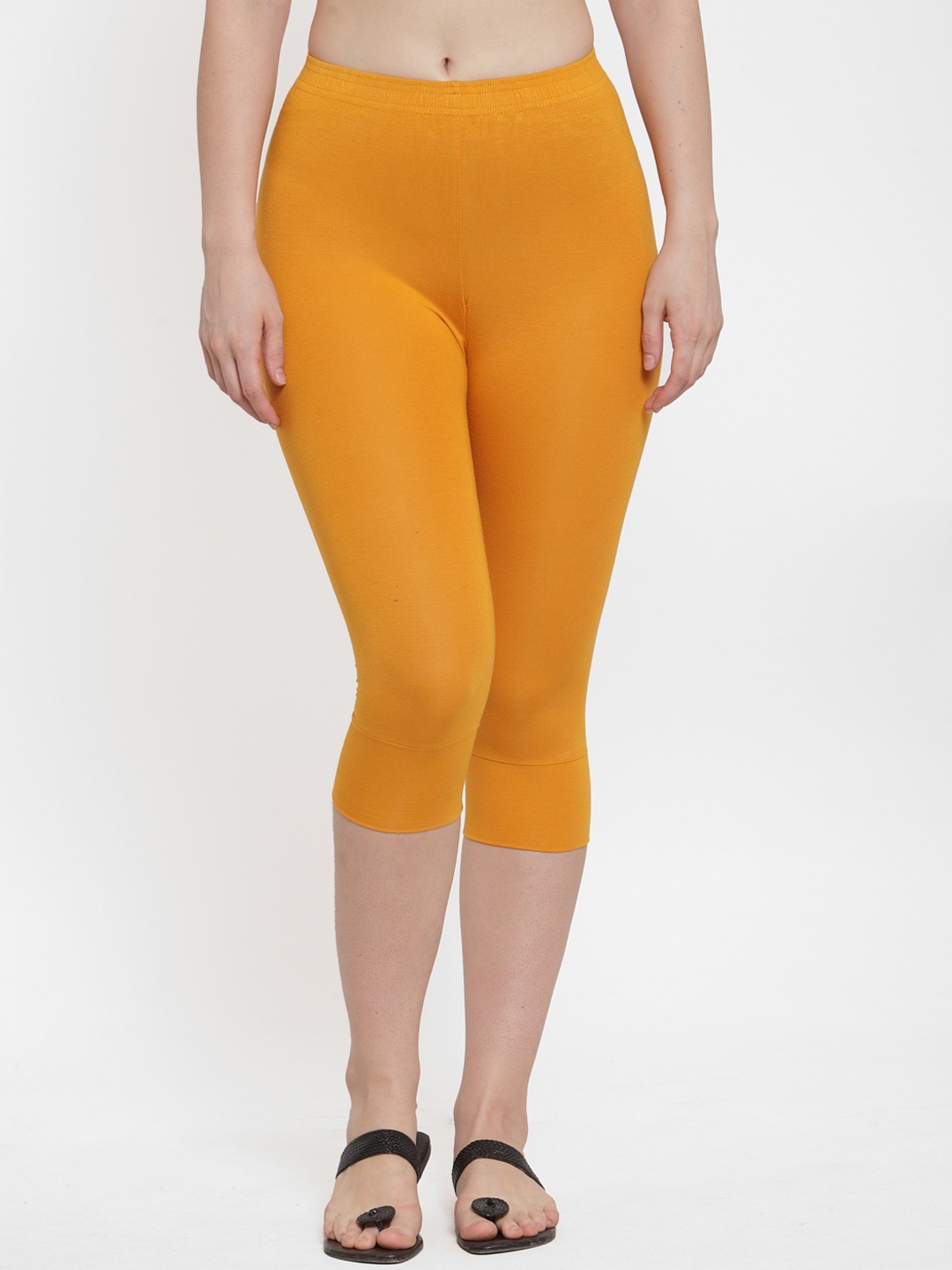 

GRACIT Women Mustard Yellow Cotton Lycra Three-Fourth Length Leggings