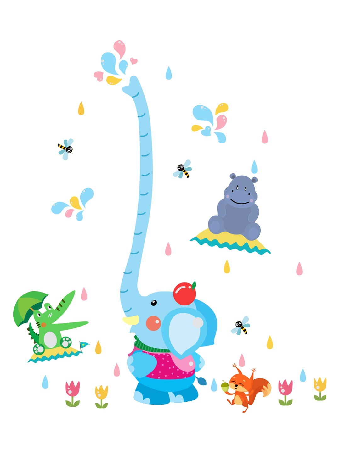 

rawpockets Multicoloured Animals PVC Vinyl Wall Stickers, Multi
