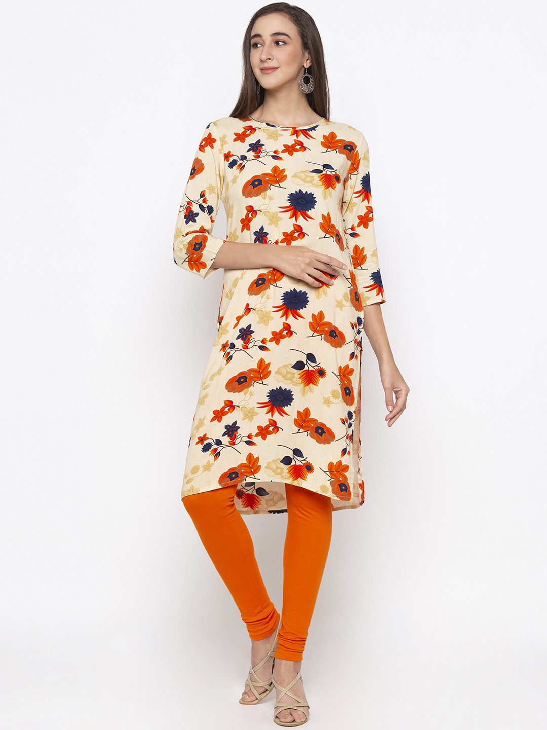 

Globus Women Yellow & Navy Blue Printed Straight Kurta