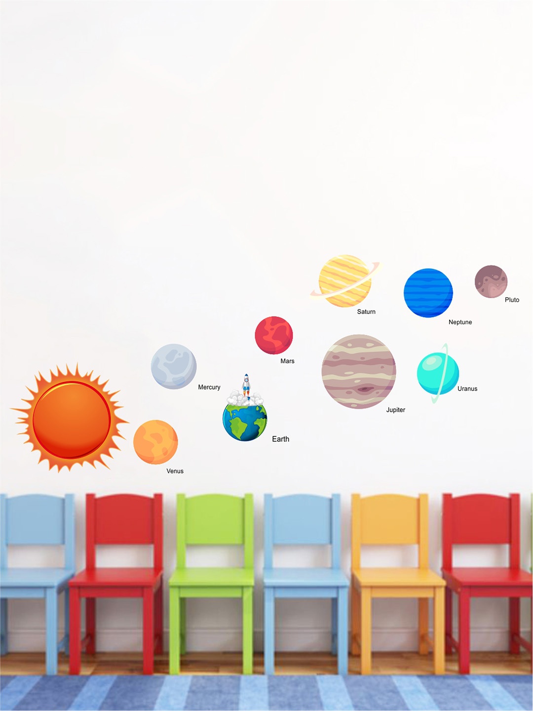 

rawpockets Multicoloured Solar System PVC Vinyl Wall Stickers, Multi