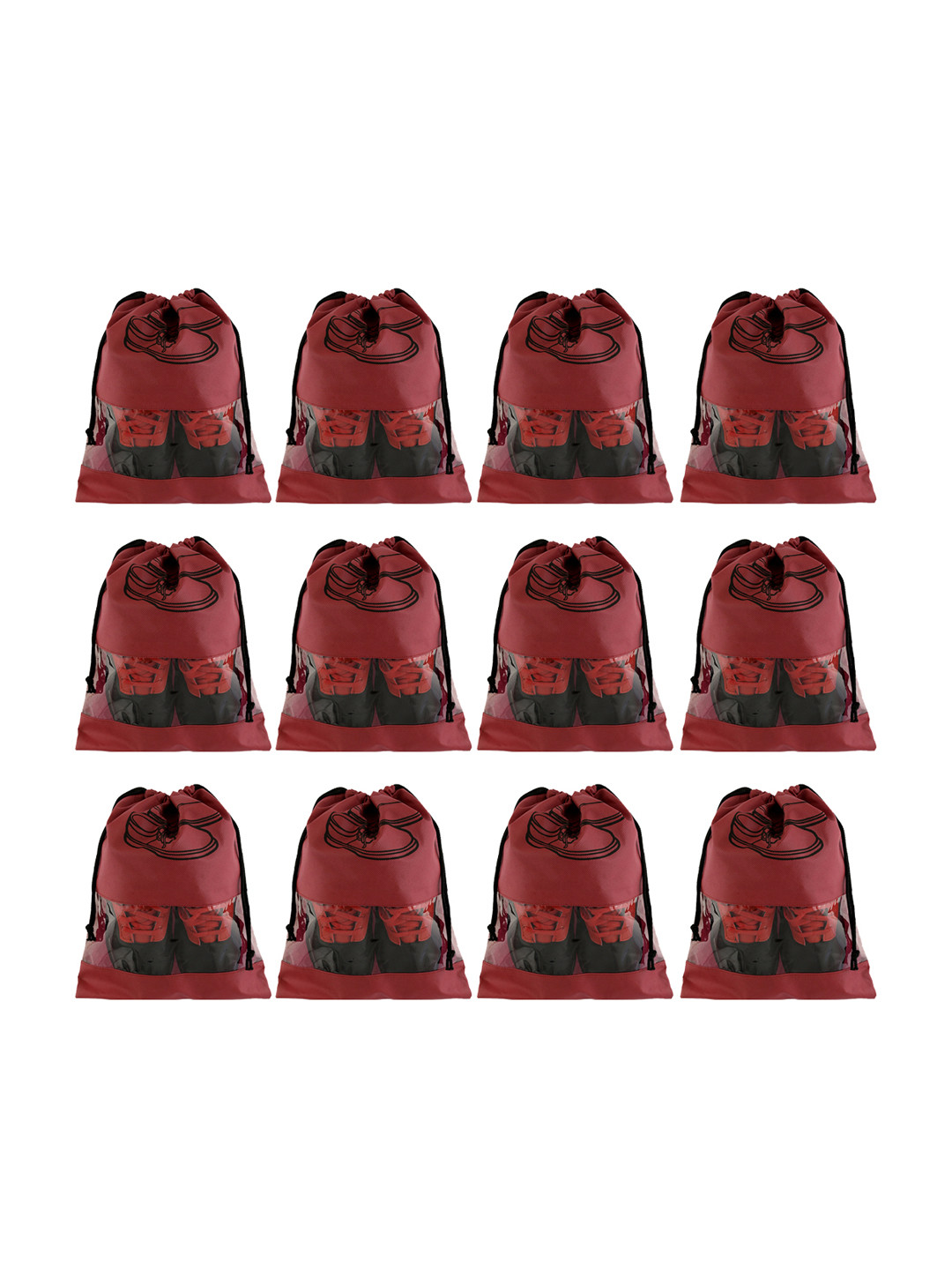 

Kuber Industries Set Of 12 Maroon Solid Travel Shoe Organizers