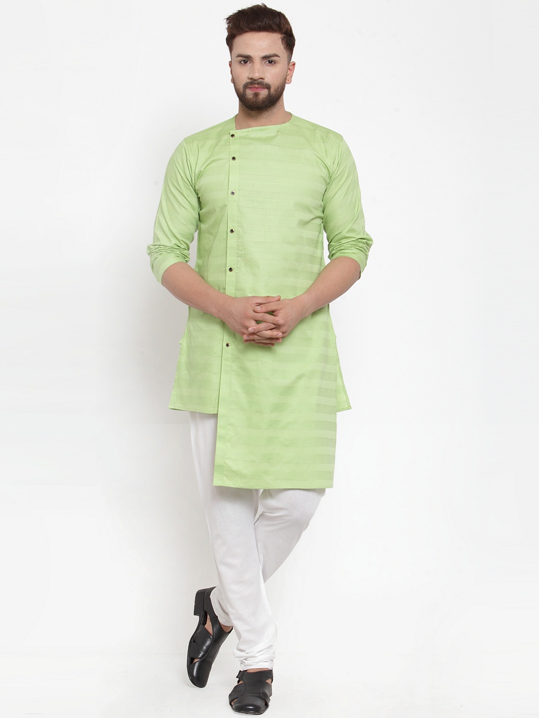 

KLOTTHE Men Green Striped Straight Kurta